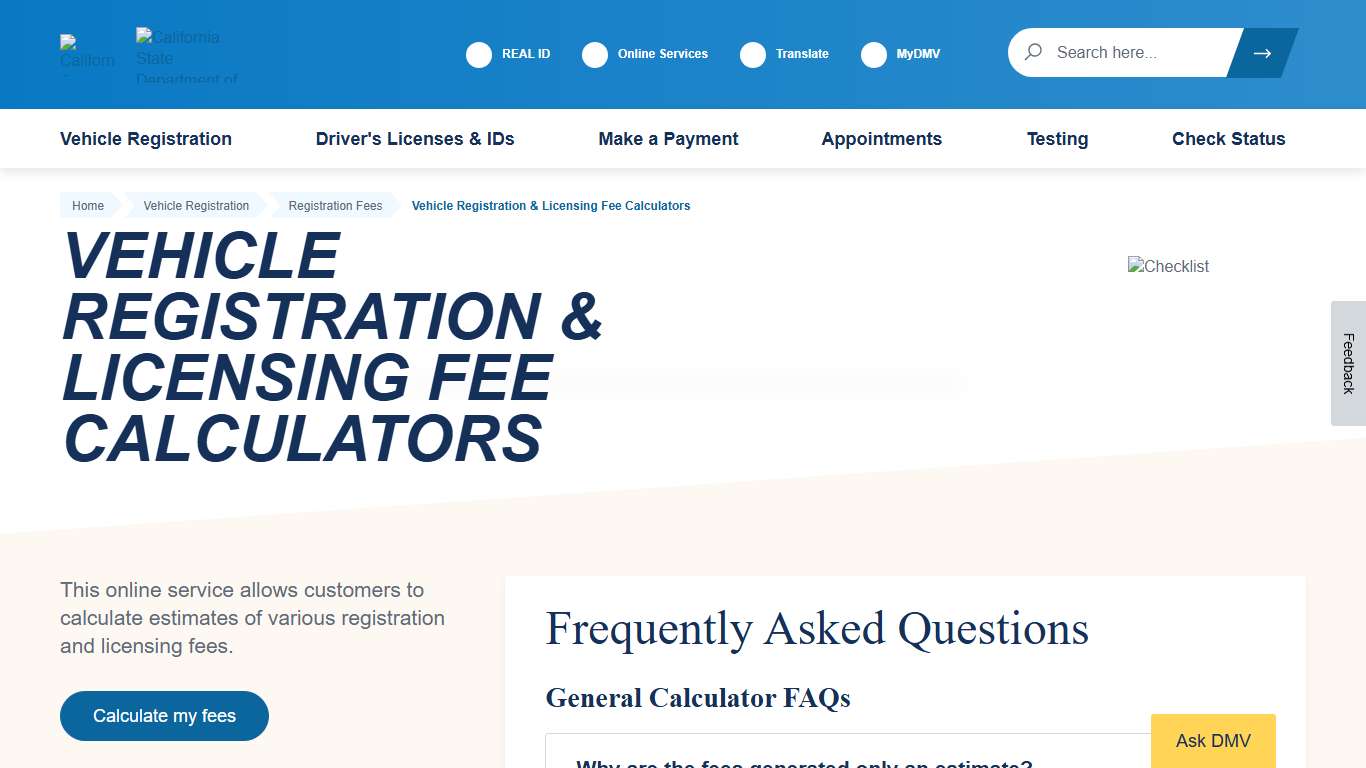 Vehicle Registration & Licensing Fee Calculators - California DMV