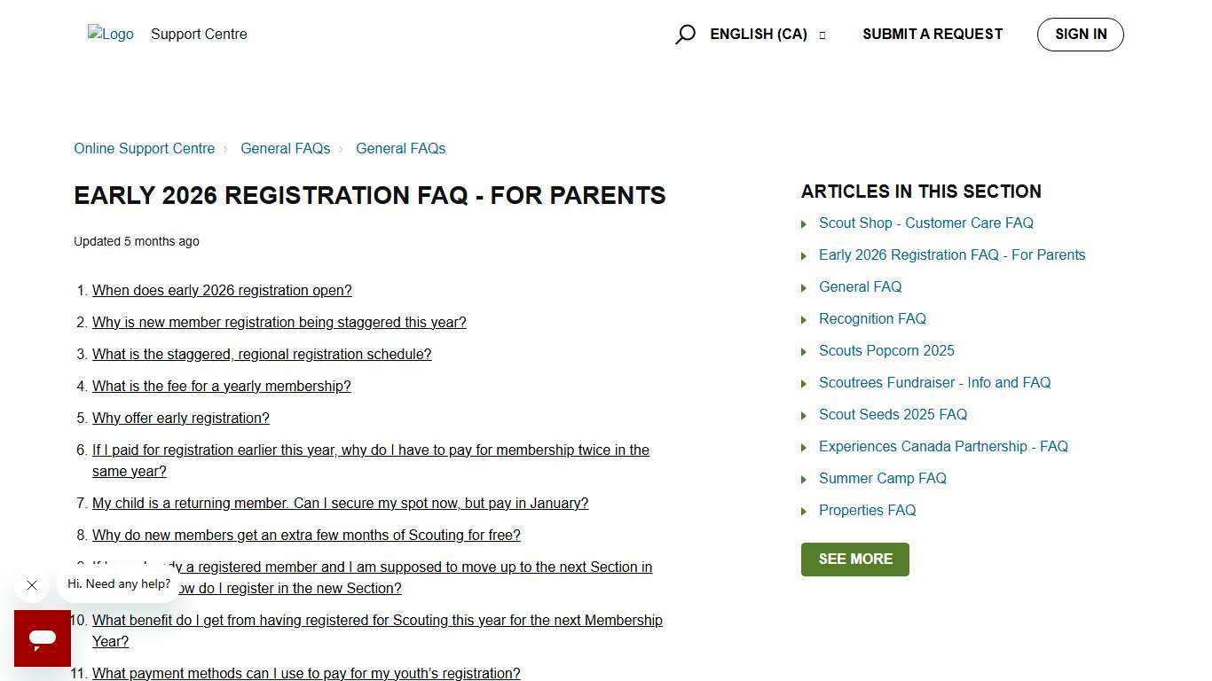 Early 2026 Registration FAQ - For Parents – Online Support Centre